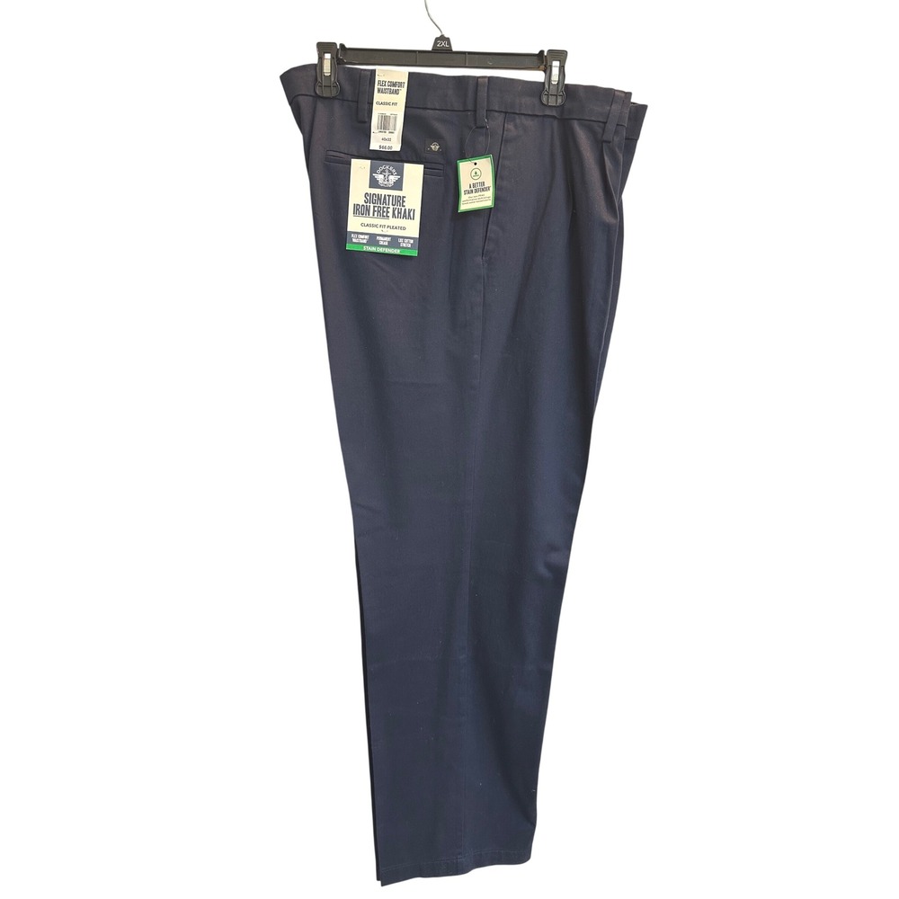 Dockers Mens Signature Iron Free Khaki Classic Fit Pleated Navy Pants 40x32 NWT